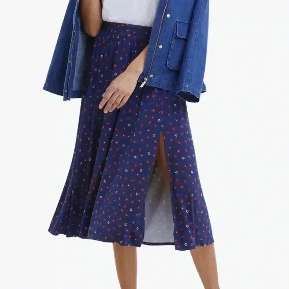 Draper James Slit Side Skirt In Falling Daisies Nassau Blue Size XL NWT